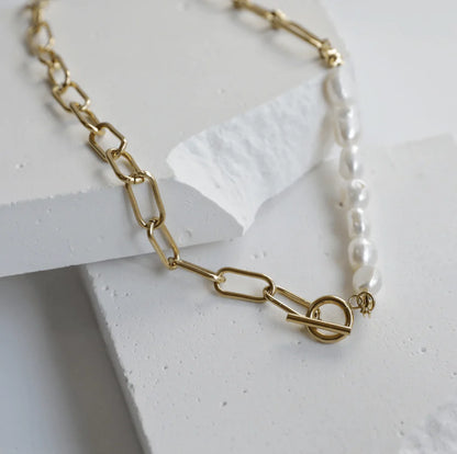 Jane Half Pearl Half Link Chain Necklace