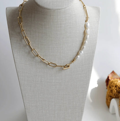 Jane Half Pearl Half Link Chain Necklace