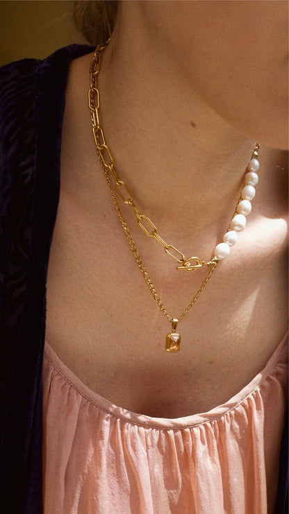 Jane Half Pearl Half Link Chain Necklace