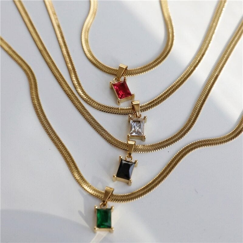 Solene Snake Chain Crystal Charm Necklace