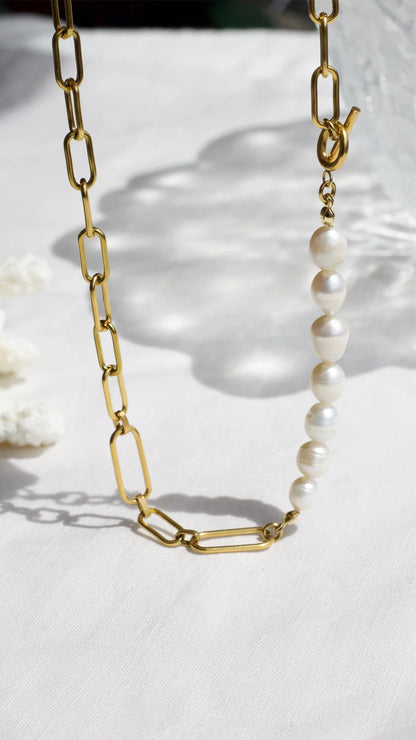 Jane Half Pearl Half Link Chain Necklace