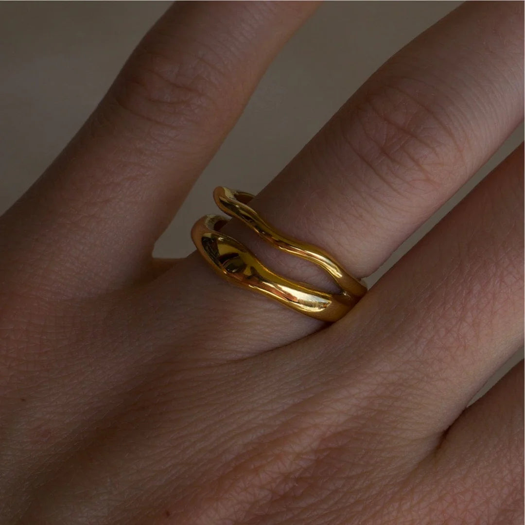 Lucy Double Layer Wave Gold Stacking Ring