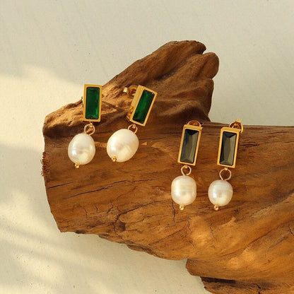 Pearl Green Crystal Drop Earrings