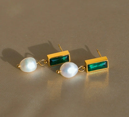 Pearl Green Crystal Drop Earrings