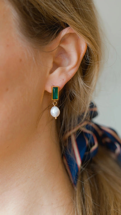 Pearl Green Crystal Drop Earrings